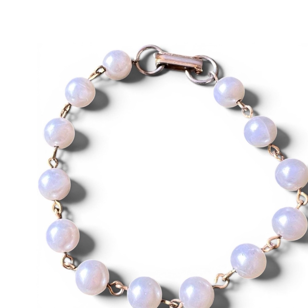 Vintage Faux Pearl Bracelet 1970s Gold Tone Beaded Style 7.5 Inches